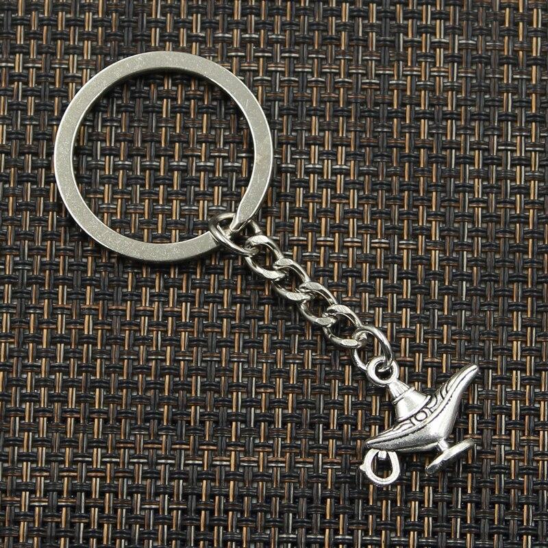 Fashion 30mm Key Ring Metal Key Chain Keychain Jewelry Antique   Plated  Magic Lamp Genie 22x18mm Pendant