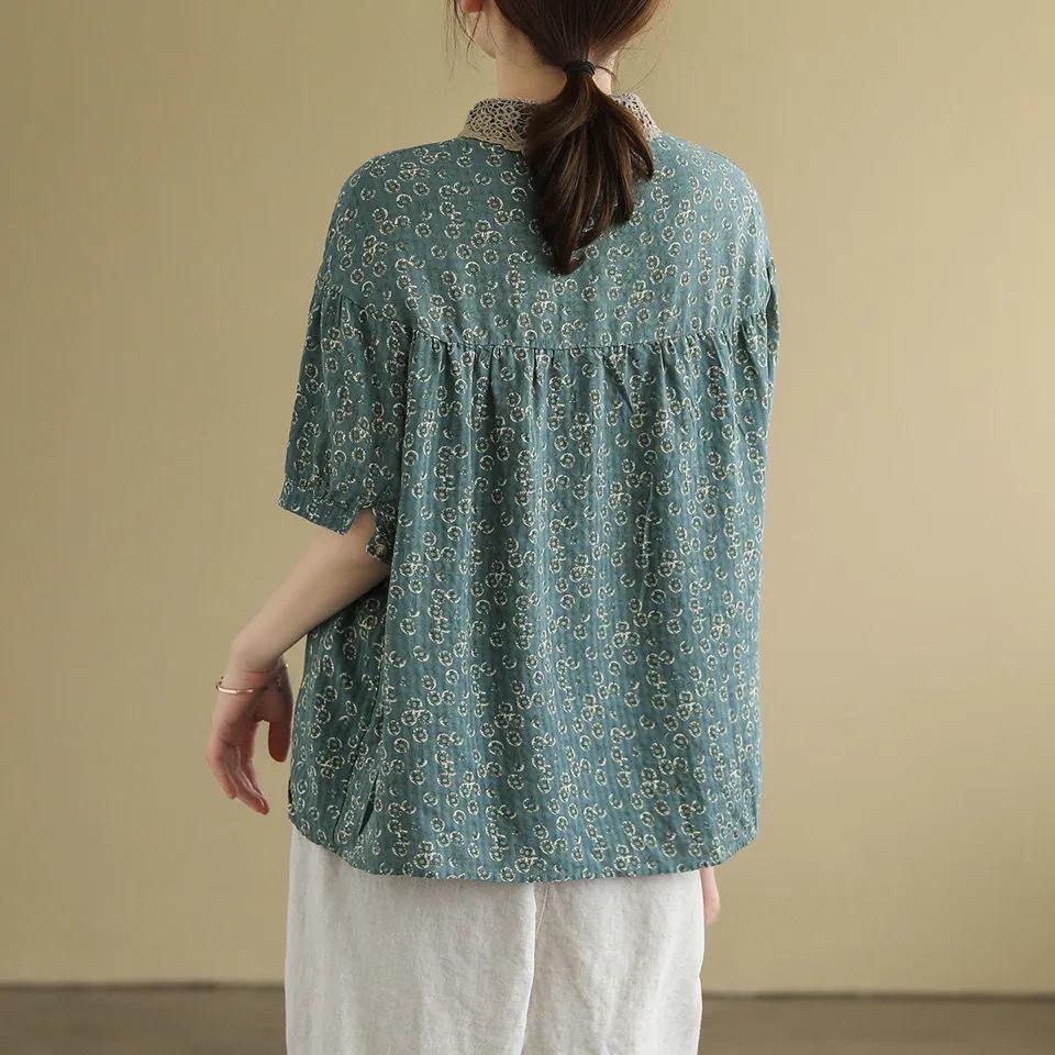 Футболка с короткими рукавами в стиле ретро с литературным цветочным принтом, женский свободный универсальный топ-пуловер