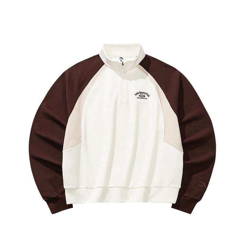ANTA Sports Life Collection Sweatshirts Women's Ivory White/Truffle Brown Stand Collar Moderate 162648703-1