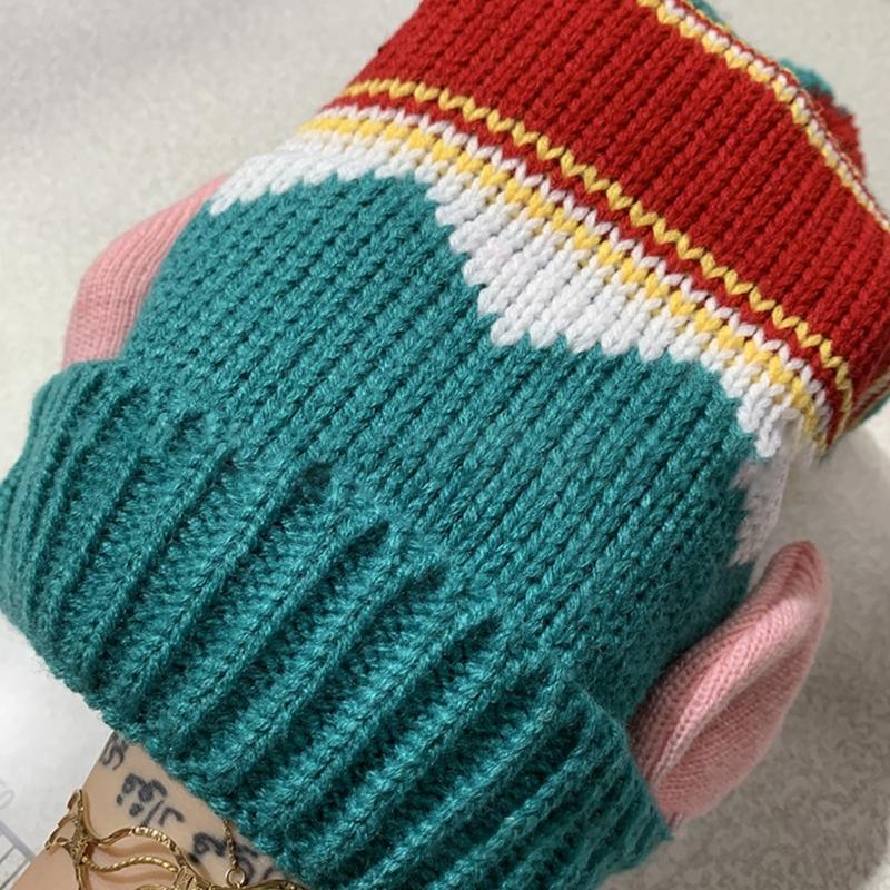 Knit Christmas Hat Christmas Beanie Hat PomPoms Hat Knitted Beanie Hat Warm Skull Hat Christmas Party Hat Adult/Kid