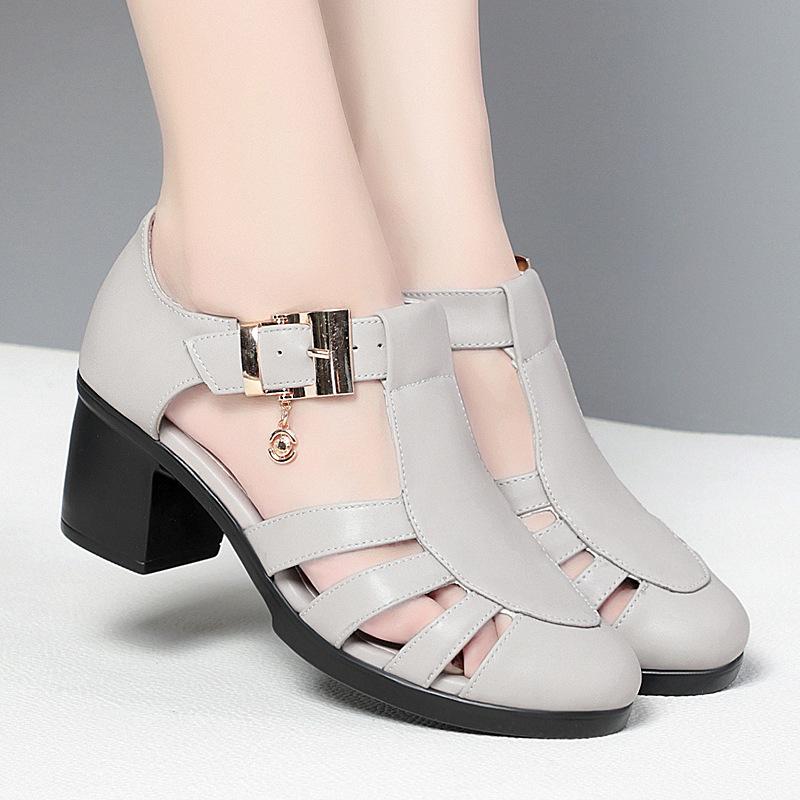 Модные туфли GKTINOO из натуральной кожи, сандалии-гладиаторы для женщин, большой размер, нескользящие сандалии на высоком каблуке, летняя женская обувь