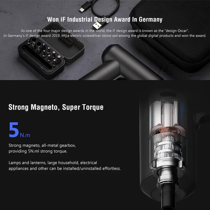 Xiaomi Mijia Cordless Rechargeable Electric Screwdriver Multi-size 3.6V 2000mAh Li-ion 5N.m With 12Pcs S2 Screw Bits For Home