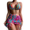 Women's Fashion Bikini Set 3 Pieces Multicolor Swimwear Set Padded Halter Backless Top High Cut Brief Lace Up Cover-up Swimsuit Sexy Bathing Suit