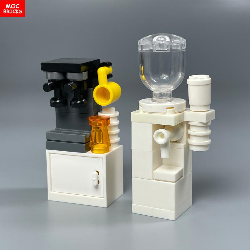 Конструктор MOC Кухонный шкаф Посуда Инструмент Кофеварка Машина Диспенсер для воды Рабочая поверхность Обучающий строительный блок Детская игрушка