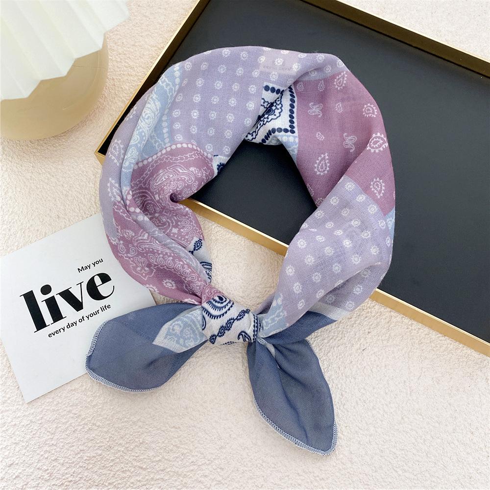 Cotton And Linen Small Square Scarf Silk Scarf Women'S Spring And Autumn New Style Artistic And Versatile Fashionable Temperament Headband Scarf