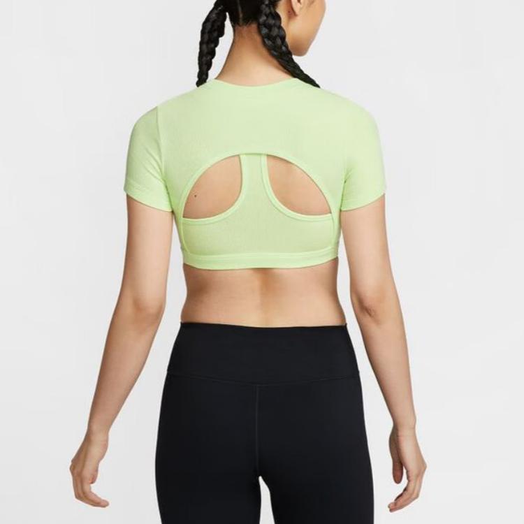 Nike Классическая спортивная одежда Простая однотонная удобная футболка с коротким рукавом Женские топы Светло-лаймовый черный HF5418-360