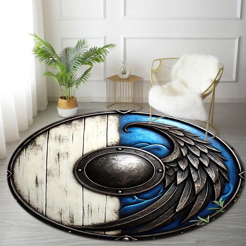 1Pc Viking theme Printed circular carpet, home door mat, outdoor travel protection carpet A12