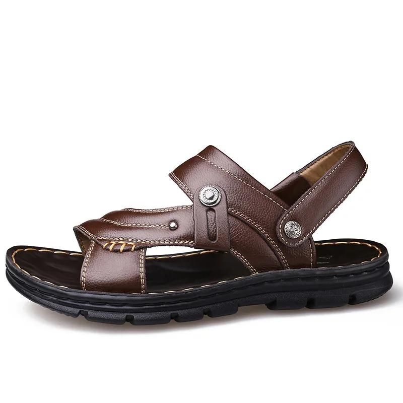 Men's Summer Sandals and Slippers Men's Leather Sandals Adult Thick-soled Beach Shoes Non-slip Open-toe Leather Sandals Hombre