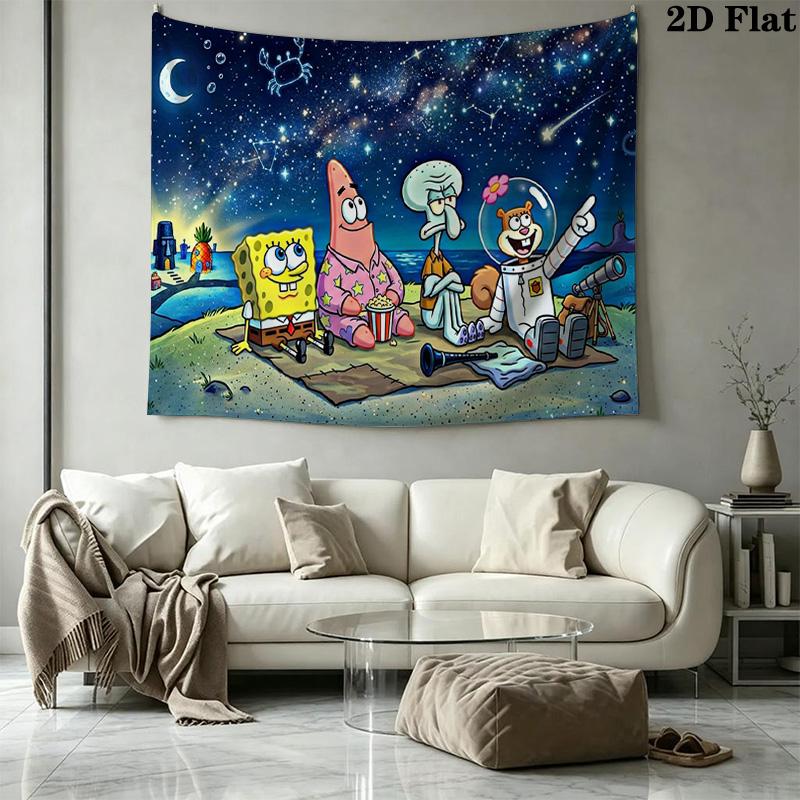 SquarePants Wall Tapestry Aesthetic Wall Hanging Printed Fabric Blanket Decorative Tapestries for Bedroom Living Room Home Decor