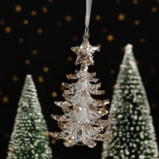 Рождественский орнамент прозрачный акриловый кристалл блестки олень дерево колокольчик звезда венок кулон праздник