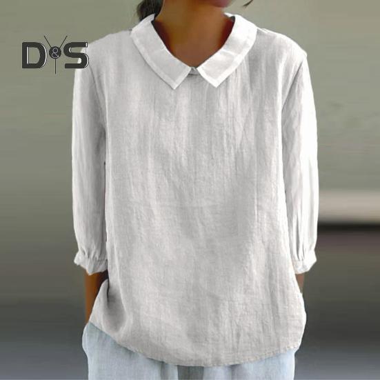 Женская рубашка с кукольным воротником, пуловеры с рукавами 3/4, однотонные свободные тонкие рубашки, топы, повседневная повседневная одежда