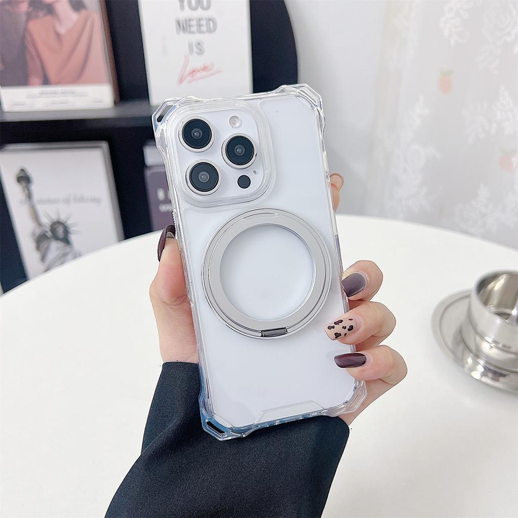 For iPhone 15 Pro Magnetic Case Ring Kickstand TPU+PC Phone Cover