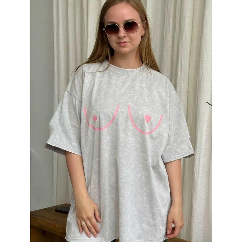 New Printed T-shirt Western Style New Fashion Washed Old Casual Loose Print T-shirt Top