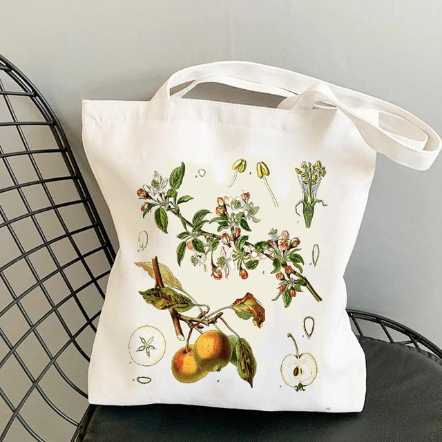 Fruit Print Floral Canvas Tote Bag Korean Style Shopping Bag Women's Daily Shoulder Bag Daisy Pattern Handbags
