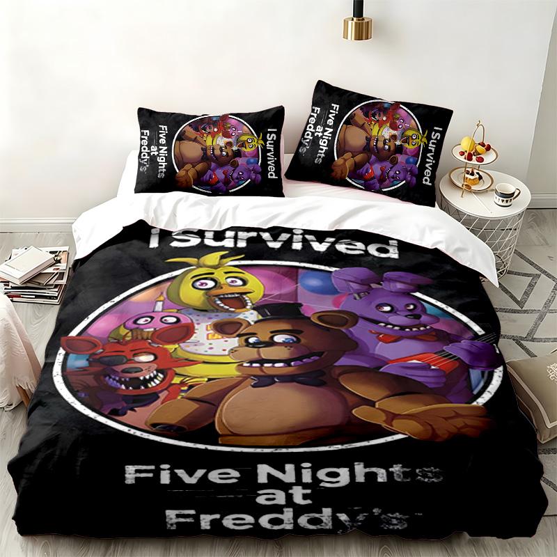 Five nights at freddy 3pc set Perfect for bedroom use Comfortable bedding set includes a duvet cover and two pillowcases Ideal birthday or Christmas g