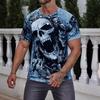 Summer Round Neck 3D Skull and Skeleton Graphic Print Top Fashionable Casual Short Sleeved Men's T-shirts