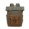 Backpack with Crazy Horse Leather Solid Color Backpack Men's Oil Waxed Canvas Computer Travel Bag