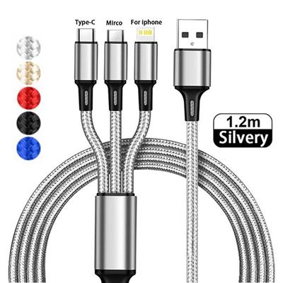 3 в 1 USB-зарядное устройство, кабель для быстрой зарядки, тип C, Micro LIGHTNING, многофункциональный кабель для зарядки iPhone, Samsung, нейлоновый плетеный шнур