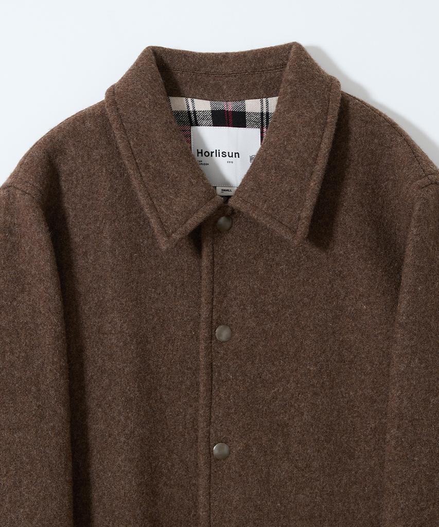 HORLISUN Idaho Snap Button Wool Half Coat Melange Brown