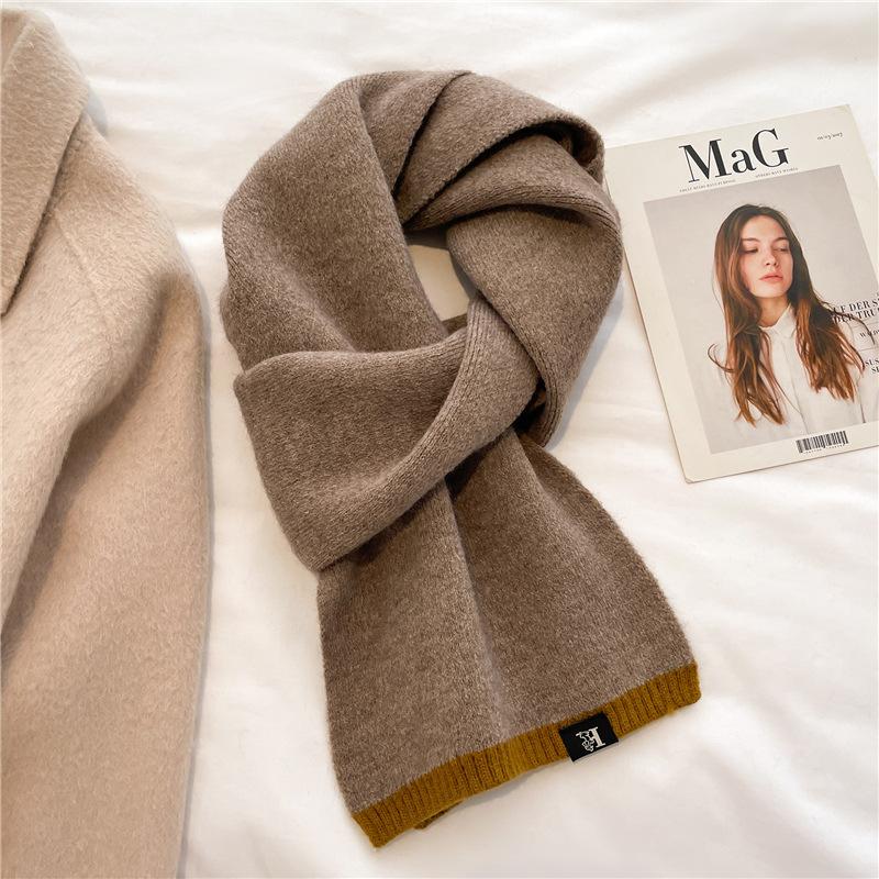 Winter New Solid Color Versatile Raw Scarf Knitted Wool Warm Scarf For Men And Women Basic External Thickened