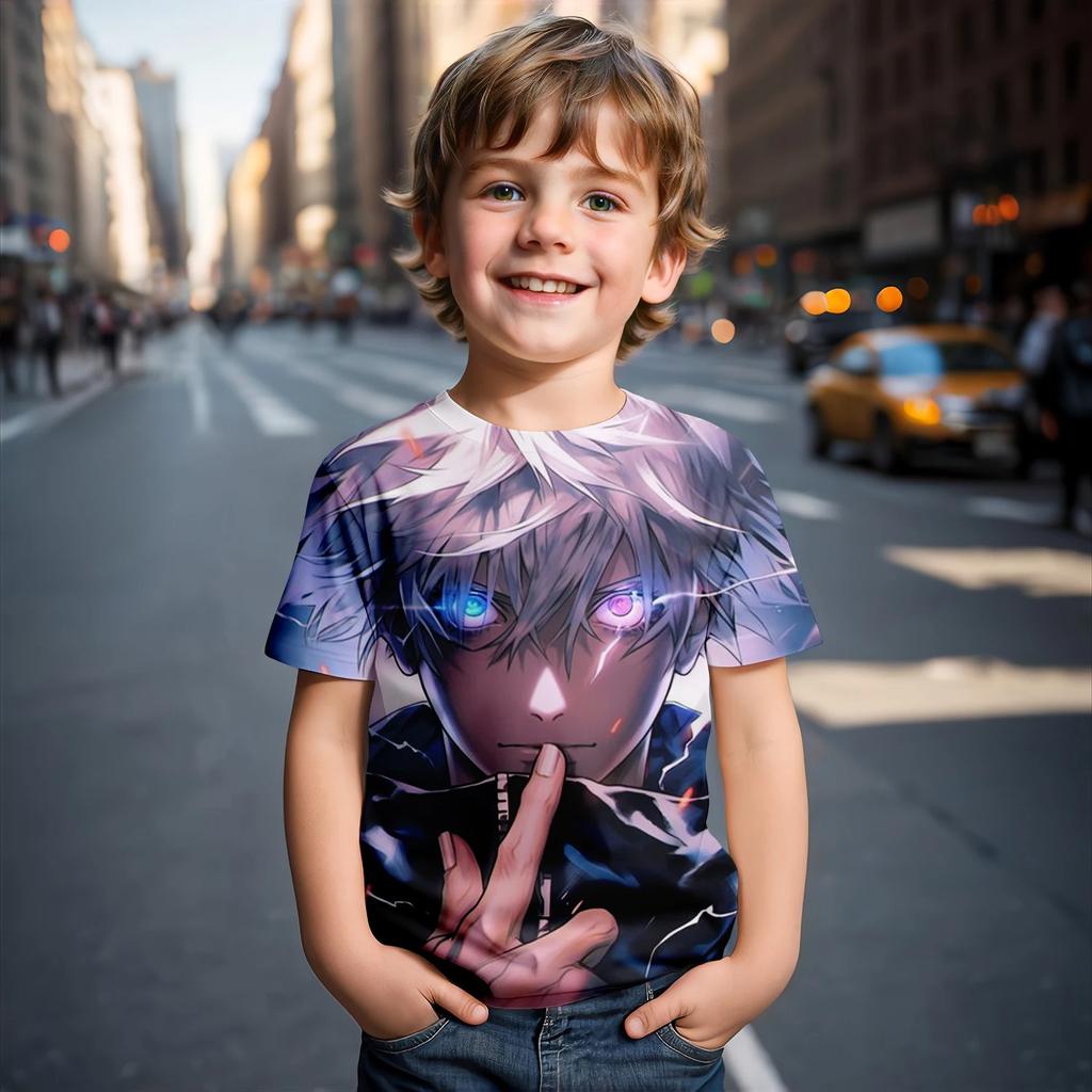 Jujutsu Kaisen Satoru Gojo T-Shirt Cute Figure Graphic T-shirts for Kids Fashion Funny Short Sleeves Tops Breathable and Light