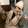 Exquisite New Autumn and Winter Scarf Atmosphere Blue Plaid Scarf High End Scarf Thickened and Warm