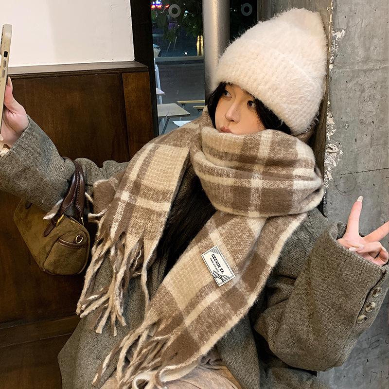Exquisite New Autumn and Winter Scarf Atmosphere Blue Plaid Scarf High End Scarf Thickened and Warm