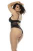 Plus Size Black Wetlook Bodysuit With Underwire, Adjustable Straps Mal2752 Xwblk