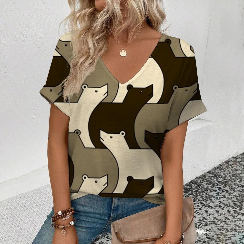 Женская ретро-футболка с рисунком аниме-кота, женская одежда для девочек, летняя футболка с коротким рукавом и V-образным вырезом, женская уличная одежда в стиле Харадзюку, свободная блузка