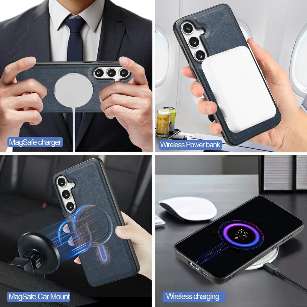 For Samsung Galaxy S24 Magnetic Case PC+PU Phone Back Cover with Detachable Card Holder