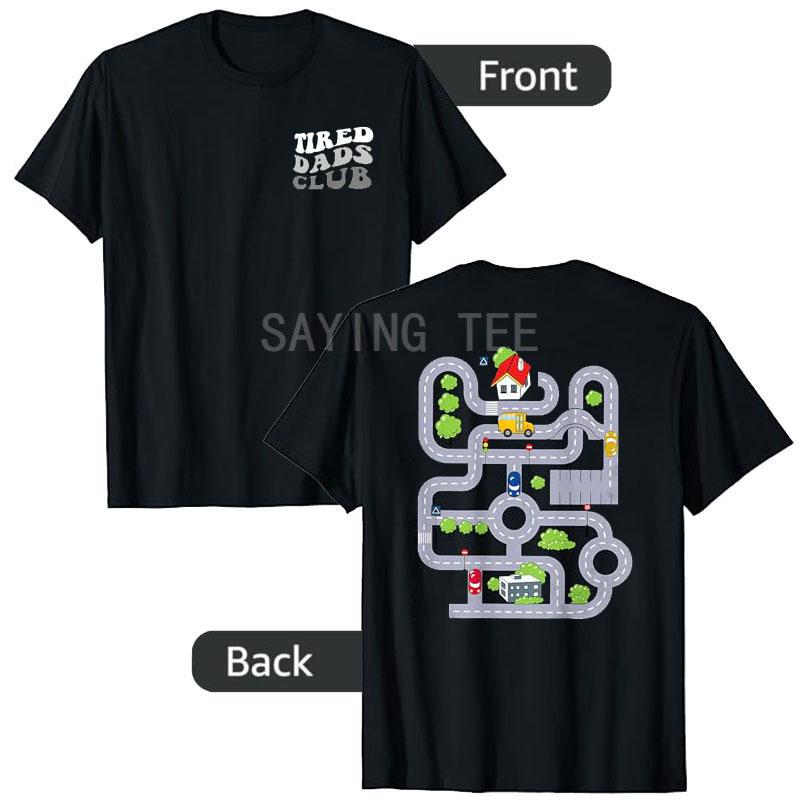Футболка Tired Dad Club Playmat Car Race Track, посвященная Дню отца, для мужчин, модный подарок для папы и мужа, с коротким рукавом, в уличном стиле.