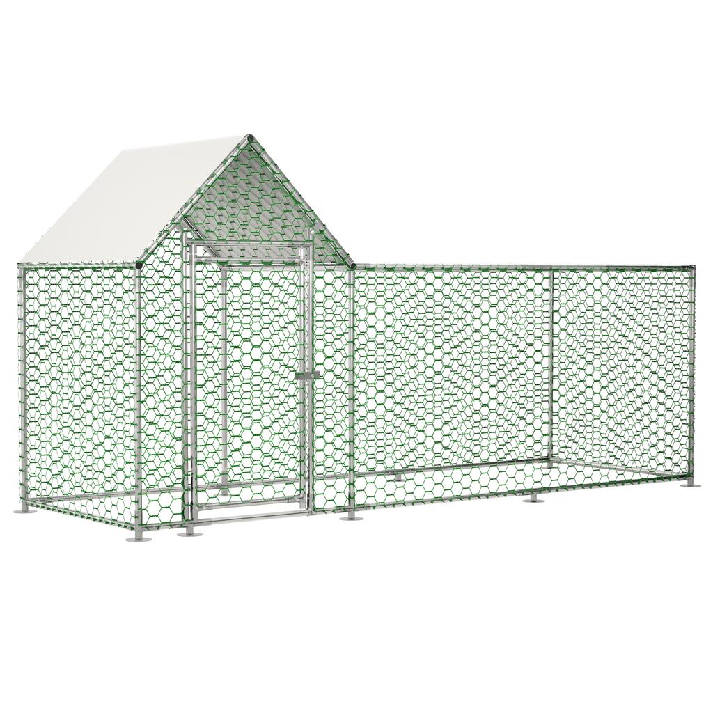 Chicken Coop Free-Range Enclosure 3x1x1.5m with Safety Lock and Waterproof PE Cloth, Metal Small Animal Enclosure for Chickens, Rabbits and Animals