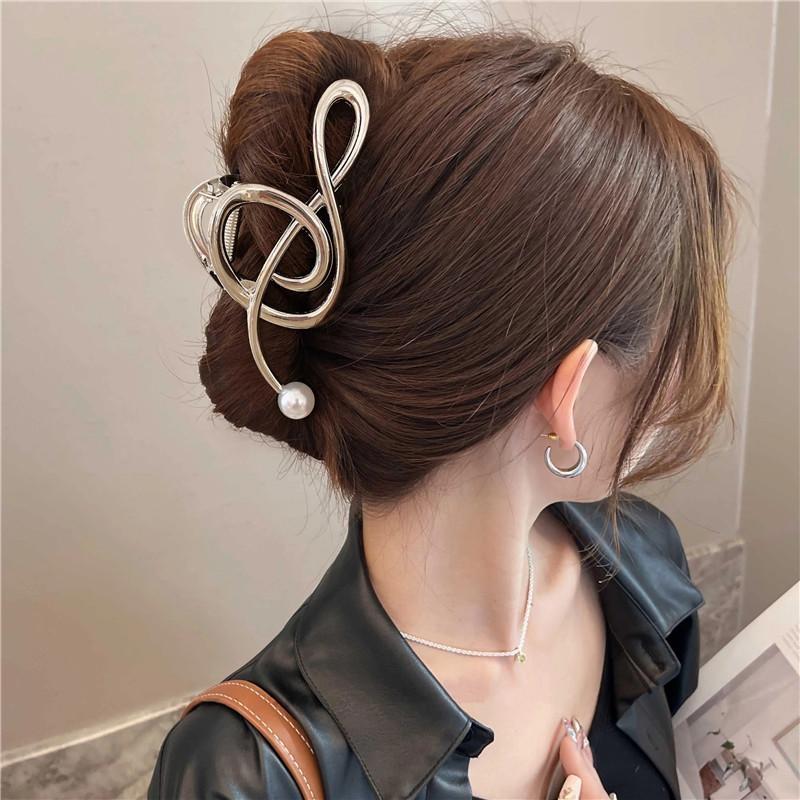 Note Shape Metal Pearl Hair Claw Elegant Shark Clip Girl's Ponytail Hairpin Hair Clips for Women New Hair Accessories Headwear Gift