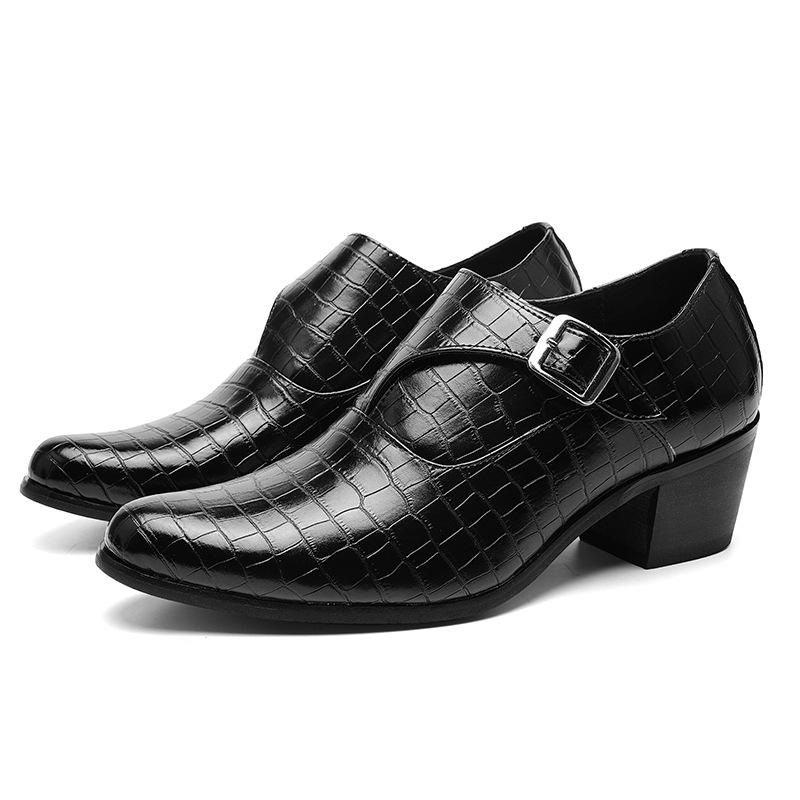 Men's High-heeled Leather Shoes Fashion Men's New Pointed Leather Shoes Trend Retro Business Shoes Small Thick Heel Wedding Shoes