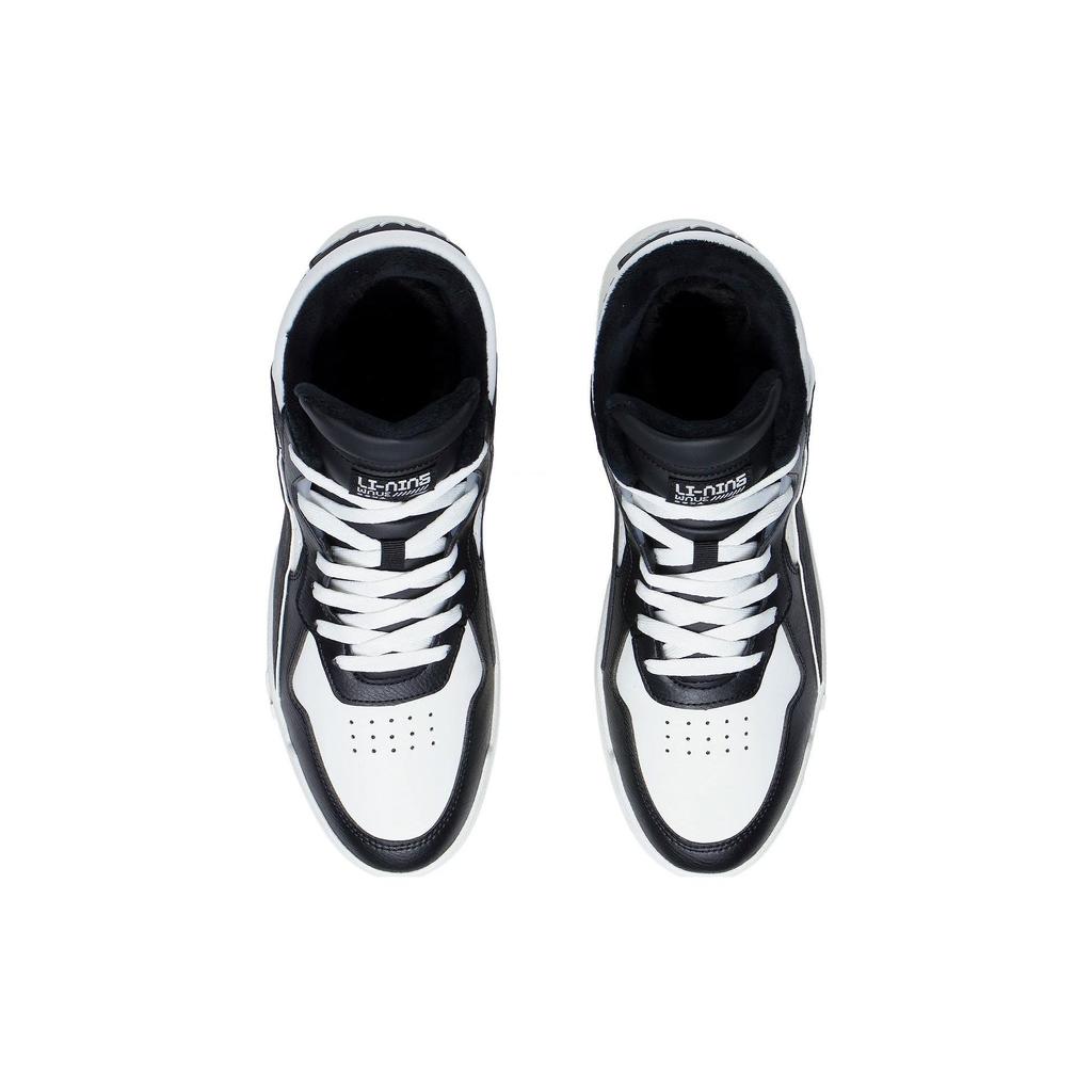 Li-Ning Fashionable Trendy Wear-Resistant Warm Mid-Top Skate Shoes Men Sneakers Black White AGCS323-2