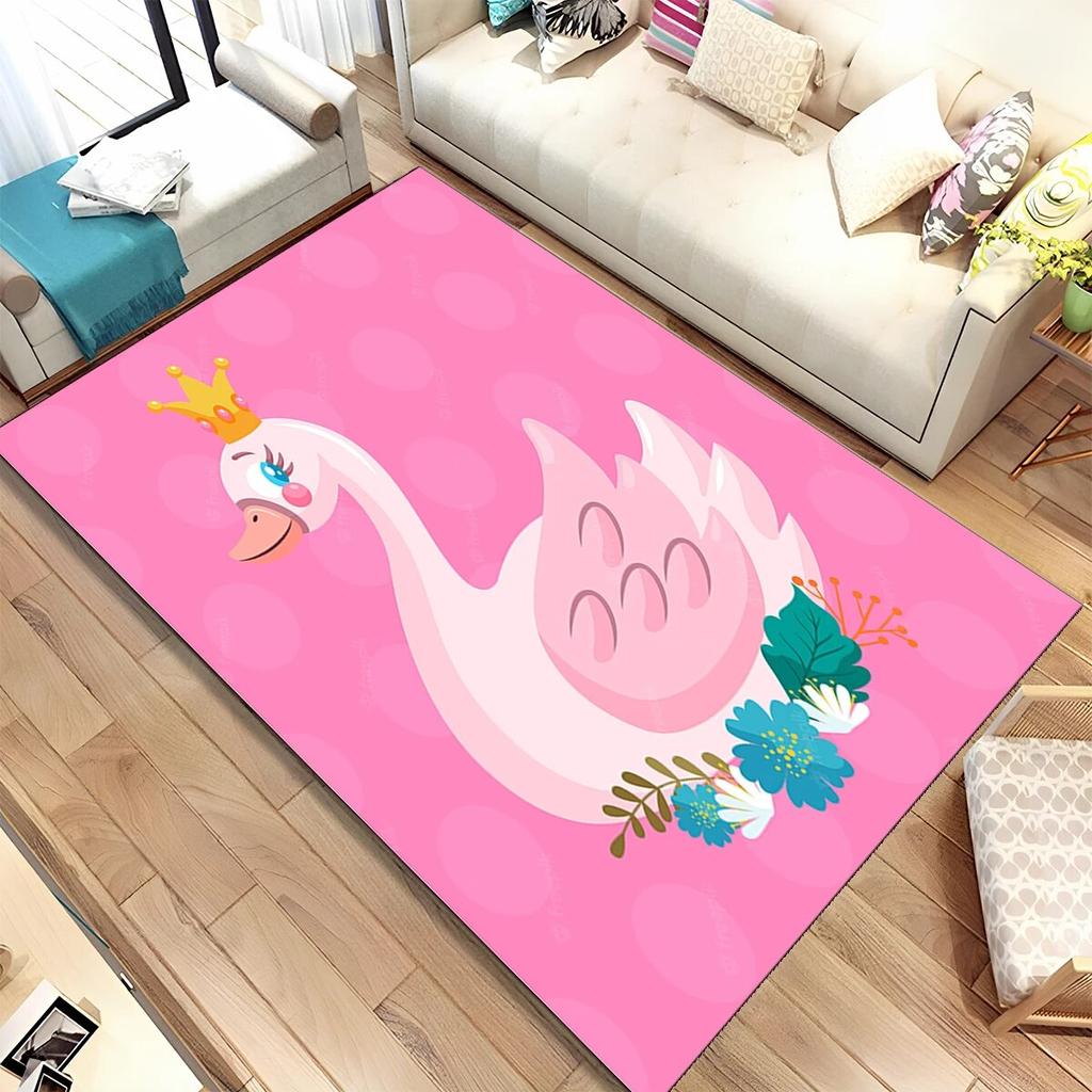 HD Cartoon Cute Swan Cygnus Area Rug,Carpet Rug for Living Room Bedroom Sofa Doormat Decoration, Kids Play Non-slip Floor Mat 3D