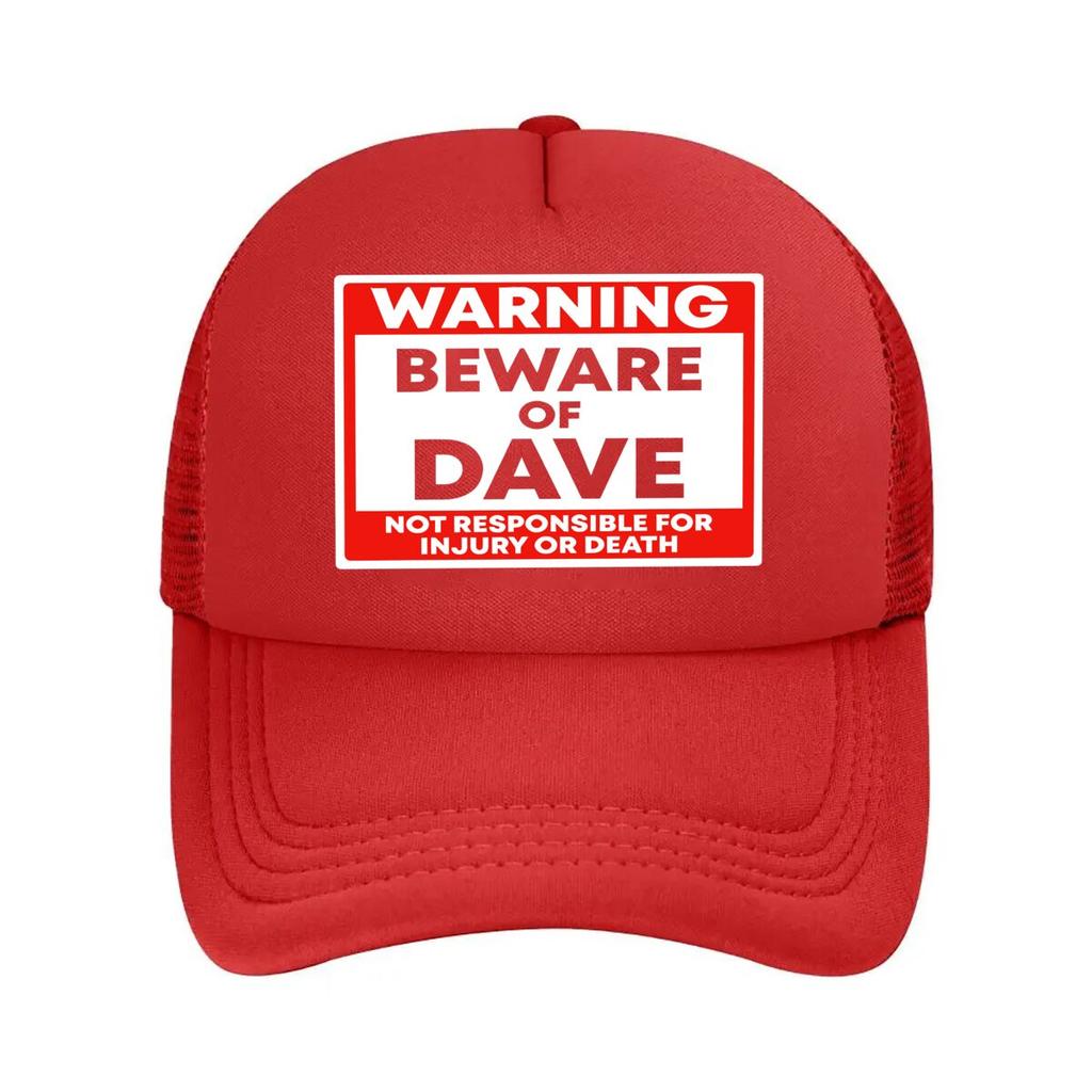 Funny BEWARE OF DAVE Vintage Cap with Dave Warning Print Adjustable Retro Driver Hat for Unisex W Mesh Baseball Cap