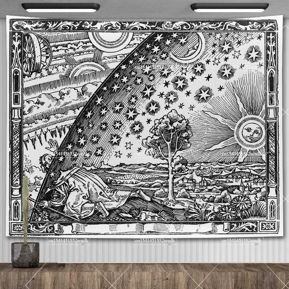 Фламмарион Гравюра Ксилография Гобелен Эстетика Хиппи Солнце Луна Таро Гобелены Украшение Дома Живопись Маслом Одеяла для Дивана