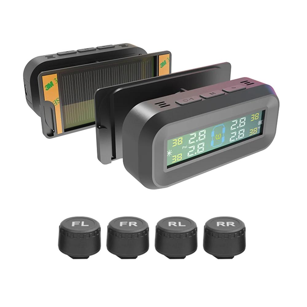 Интеллектуальная система контроля давления в шинах TPMS, 4 внешних датчика, дисплей, интеллектуальное предупреждение о температуре и давлении в шинах на солнечной батарее