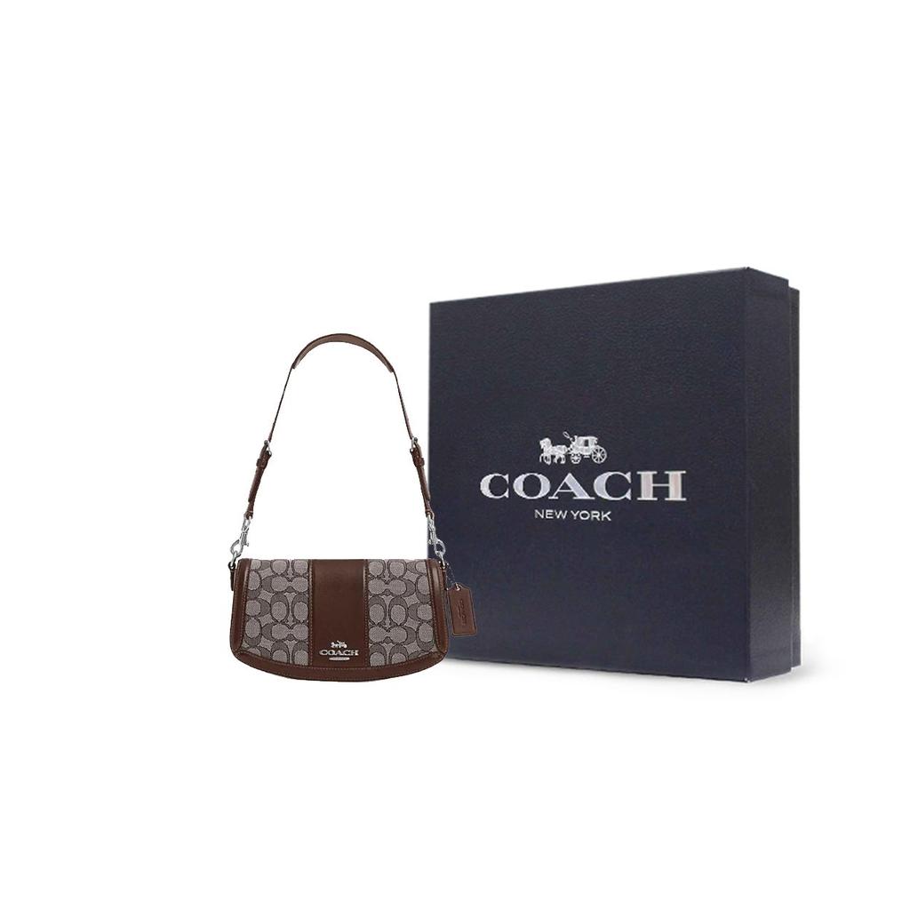 Coach Андреа 24 Классическая пряжка с логотипом Застежка Кожа и Ткань Сумка-тоут Сумка через плечо Средний Размер Женские сумки Дуб Кленово-коричневый CT767-SVS8S