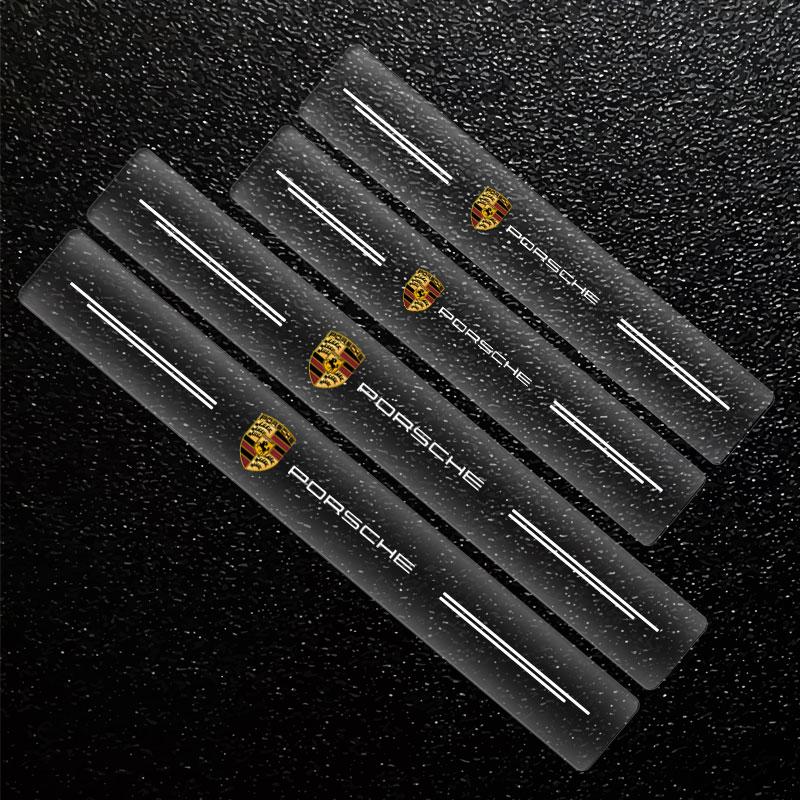 4Pcs Car Threshold Protector Transparent Decorative Badge 3D Sticker For Porsche 911 918Spyder 928 944 968 Boxster Cayenne Macan Panamera