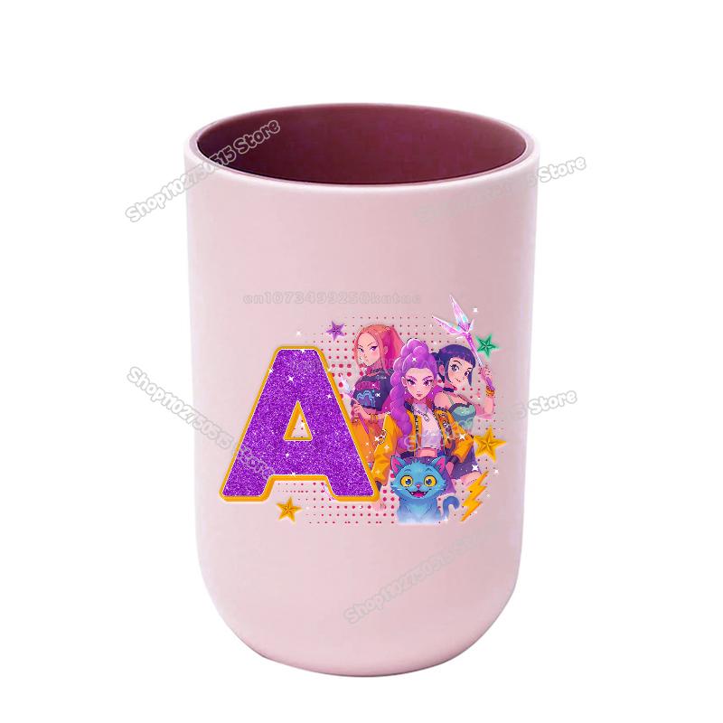 KPop Demon Hunters Letter A-Z Kids Toothbrush Cup Rumi Mira Zoey Girl Washing Mouth Mugs Water Cup Bathroom Toothbrush Holder