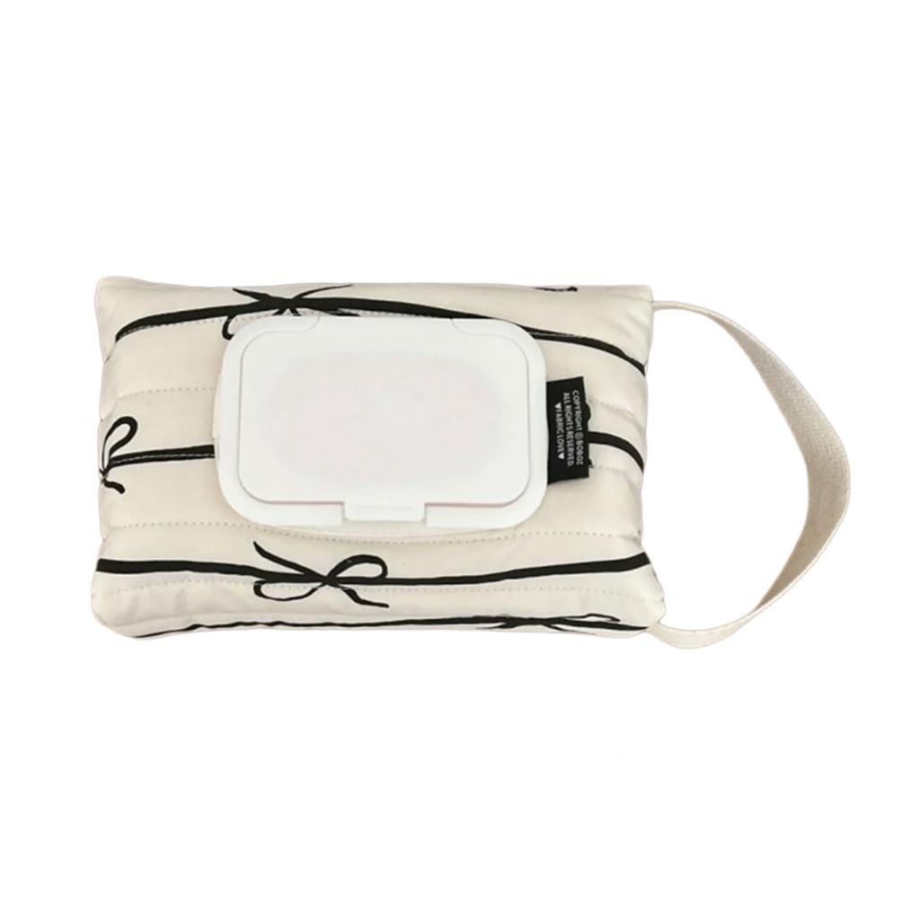 Прочный хлопковый набор для хранения влажных салфеток, стеганый бант с полосками, мягкий держатель для салфеток для путешествий для мам, которые всегда в пути