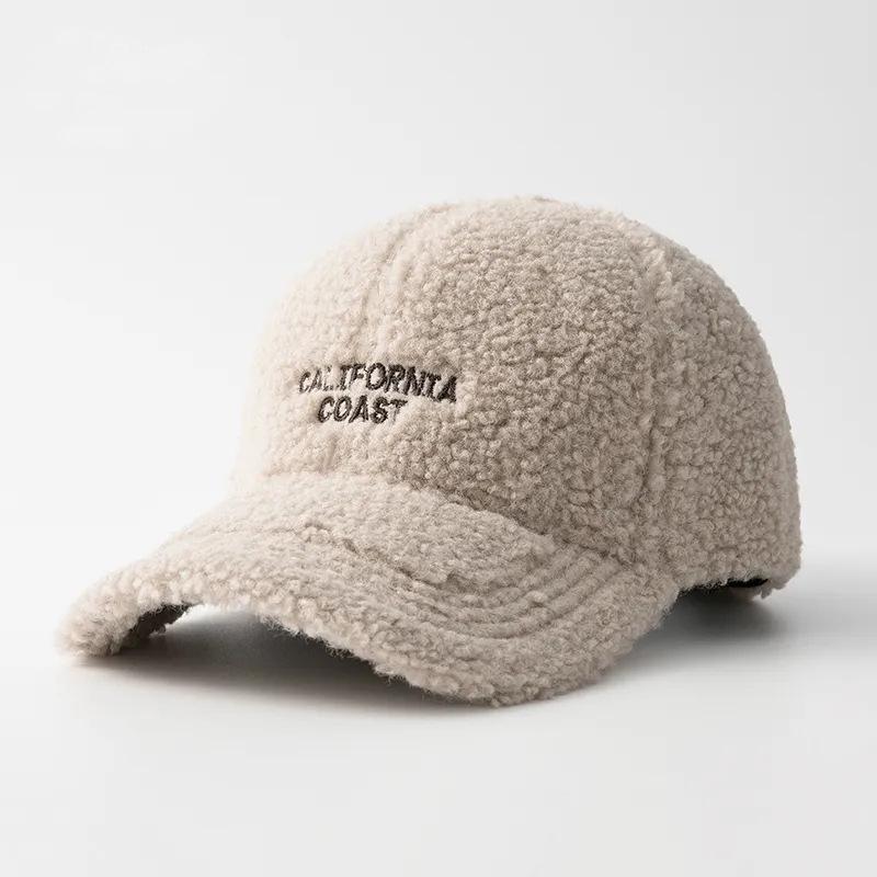 Зимняя женская бейсболка из овечьей шерсти однотонная с вышивкой букв теплая солнцезащитная шляпа для улицы теплая женская для девушек с козырьком