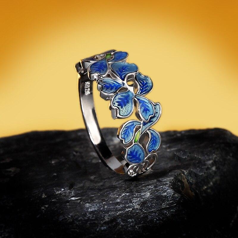 Blue Exquisite Flower Elegant Ring Blue Petal Ring White Cz Fashion Jewelry Handmade Enamel Jewelry