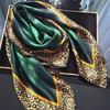 [BYSIFA] New Emerald Green Silk Scarf Women Brand Leopard Printed Square Scarves 90*90cm Fashion Accessories Headscarves Hijabs