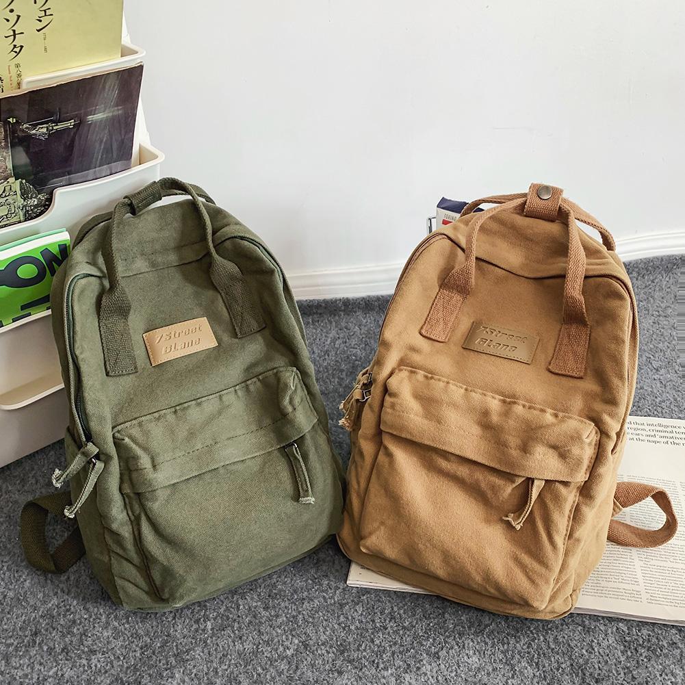 Casual Men Women Backpack Cotton Canvas Traveling Commuting Backpacks Large Capacity Solid Color Fashion Knapsack