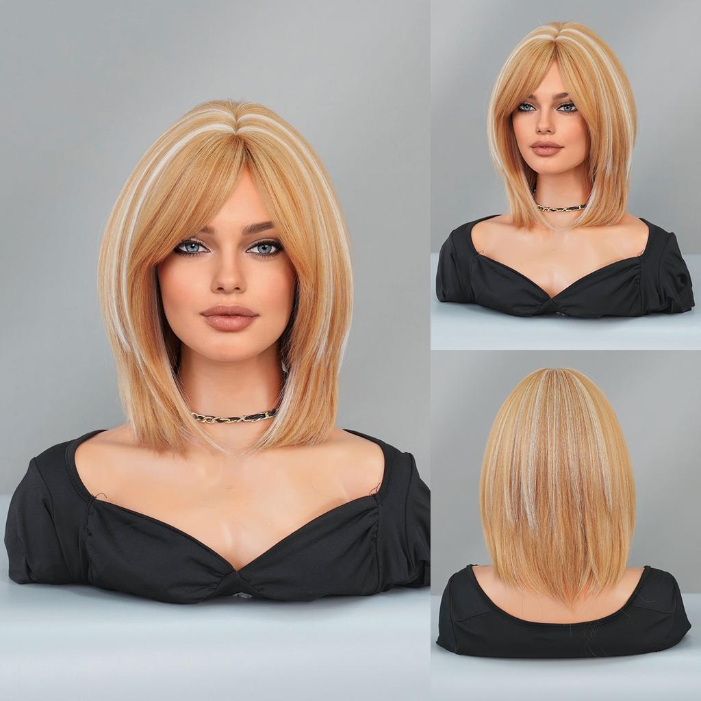 2025 New Gradient Gray Purple Short Straight Wig for Women - Side Bangs Bob Wig Synthetic Machine Made Full Cap, 4 Colors Available