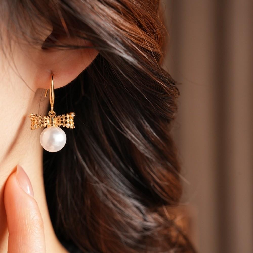 Shell Beads Bow Pearl Long Earrings Wedding Bride Ear Hook Exquisite Drop Earrings Female