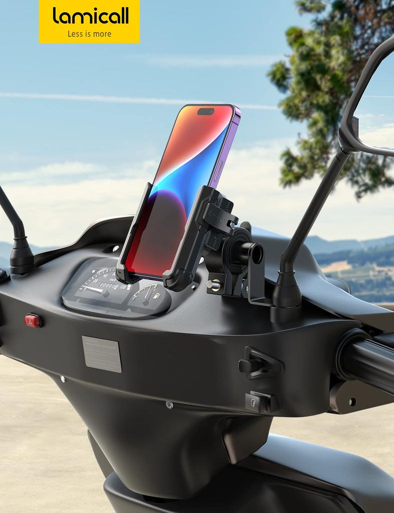 Lamicall Motorcycle Phone Attaches and Detaches In 1 Operation with Mirror Drop Compatible with Handlebar iPhone 16 16 16 Pro iPhone and Android